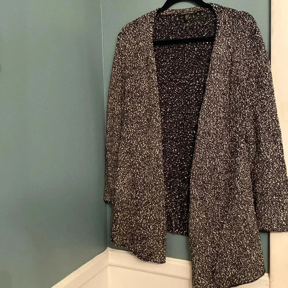 Eileen Fisher black/white 100% cotton open cardigan - long sleeve - medium - Picture 1 of 6